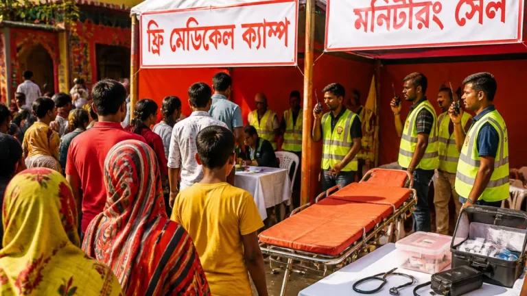 নওগাঁ শহরে দুর্গোৎসবে মনিটরিং সেল ও বিনামূল্যে মেডিকেল ক্যাম্প