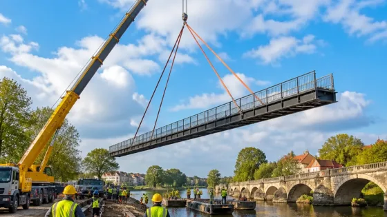 V Stráži nad Nežárkou osadili nový ocelový most, kraj za něj zaplatí 29,4 milionu