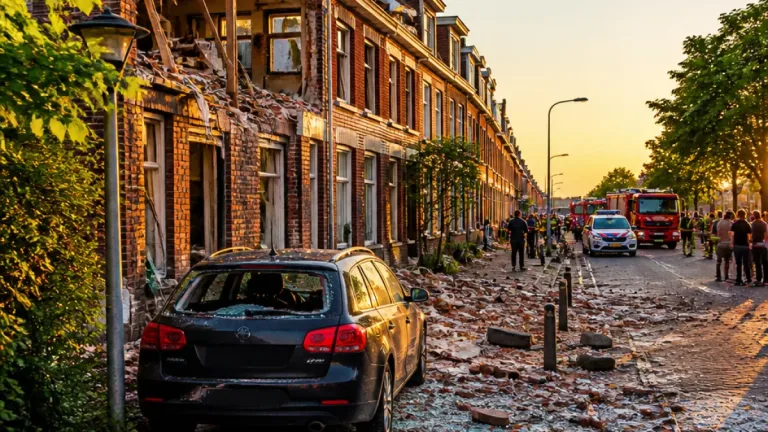 Zware explosie in Enschede verwoest voorgevel en laat straat bezaaid met brokstukken