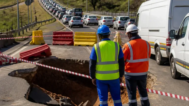 Krugersdorp R563 sinkhole unrepaired for nearly two years as budget gaps blamed